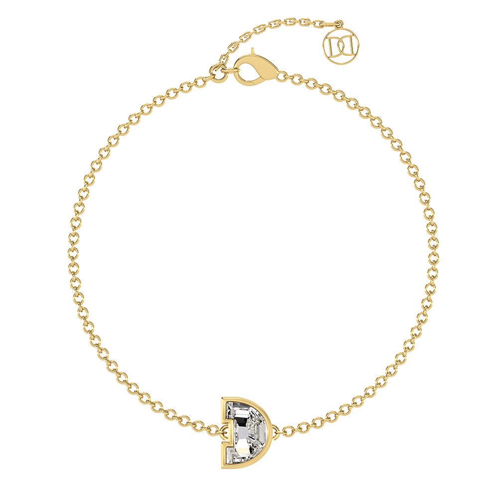 Alphabet Initial D 18K Gold, Rosegold or Whitegold Bracelet w. Solitaire Lab-Grown Diamond
