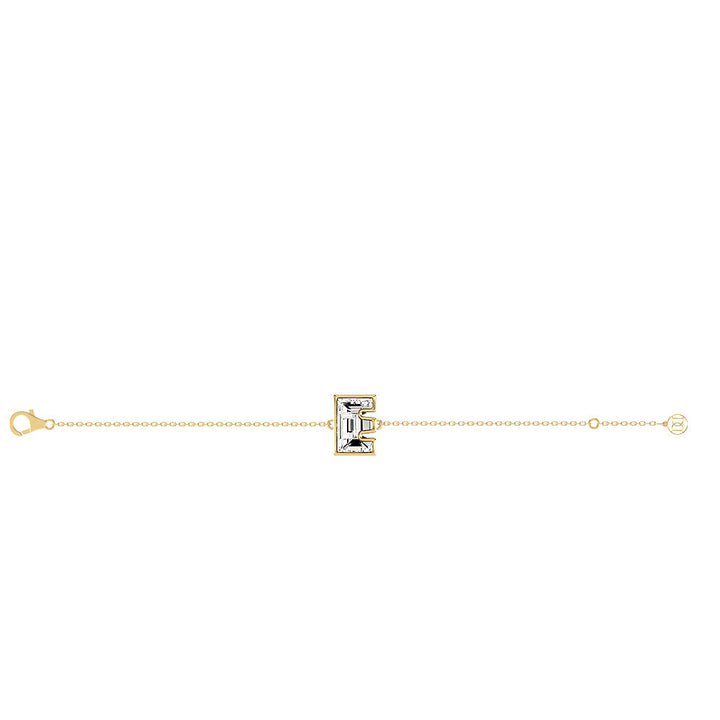 Alphabet Initial E 18K Gold, Rosegold or Whitegold Bracelet w. Solitaire Lab-Grown Diamond
