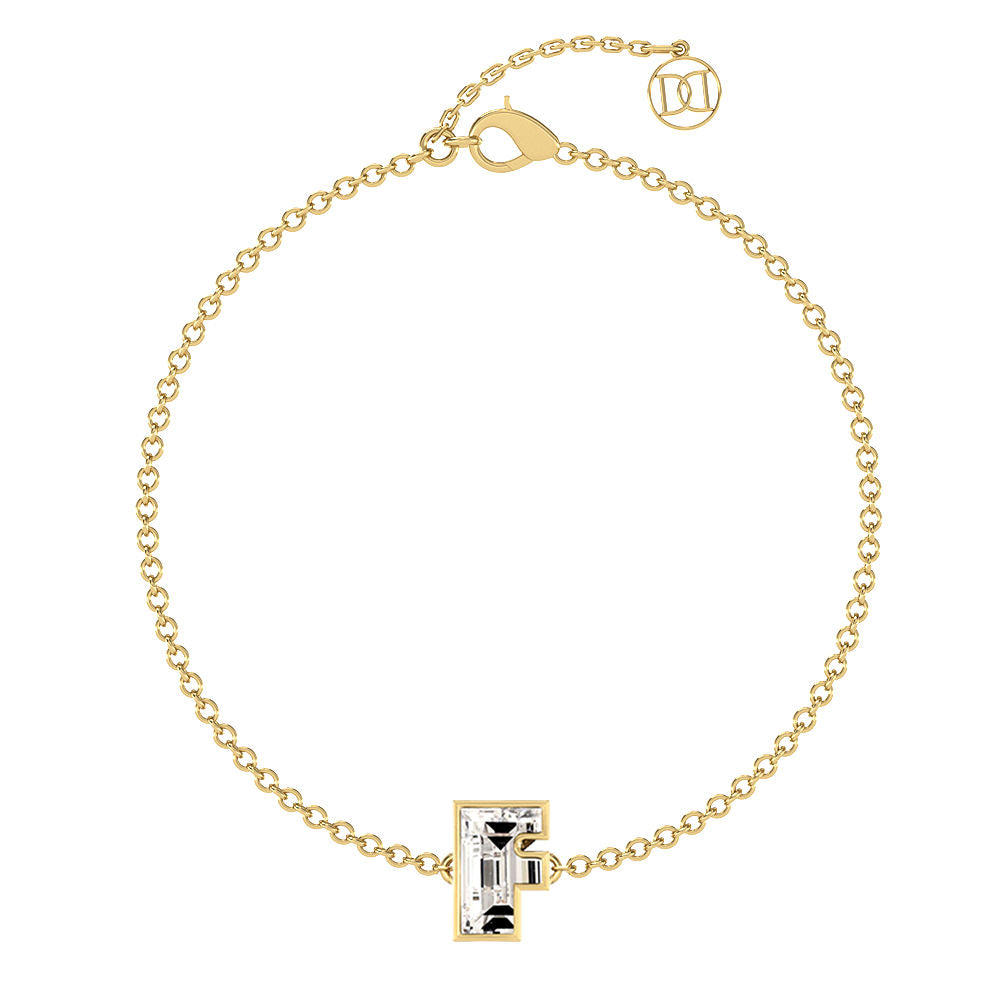 Alphabet Initial F 18K Gold, Rosegold or Whitegold Bracelet w. Solitaire Lab-Grown Diamond