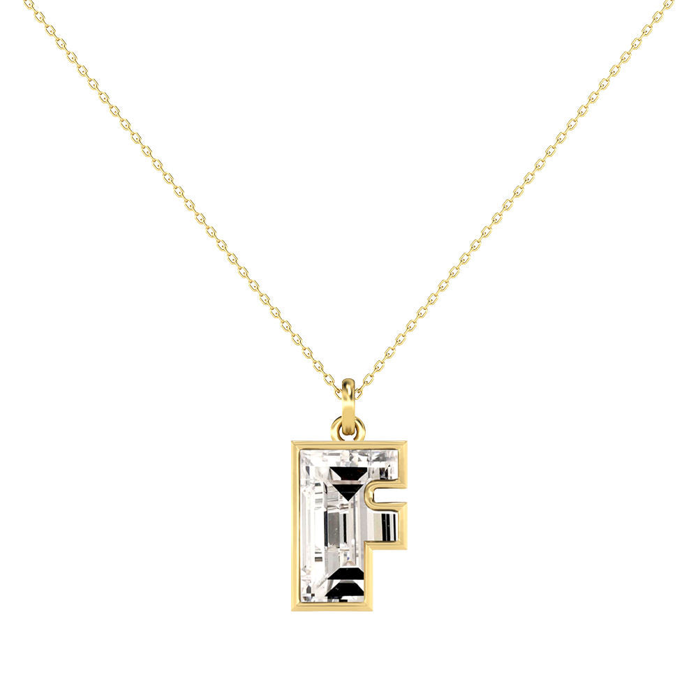 Alphabet 18K Gold, Rosegold or Whitegold Inital F Pendant w. Solitaire Lab-Grown Diamond