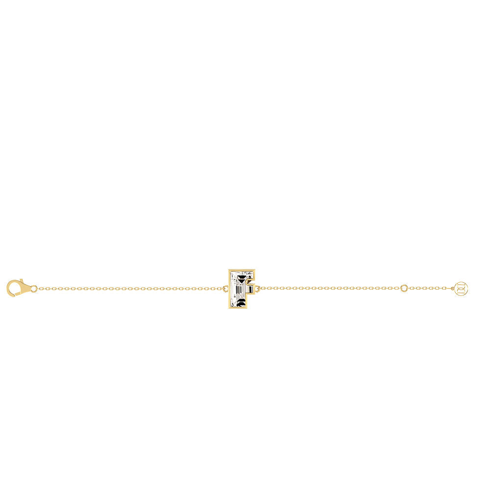 Alphabet Initial F 18K Gold, Rosegold or Whitegold Bracelet w. Solitaire Lab-Grown Diamond