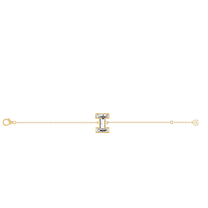 Alphabet Initial I 18K Gold, Rosegold or Whitegold Bracelet w. Solitaire Lab-Grown Diamond