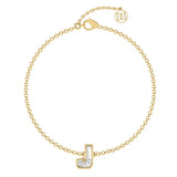 Alphabet Initial J 18K Gold, Rosegold or Whitegold Bracelet w. Solitaire Lab-Grown Diamond