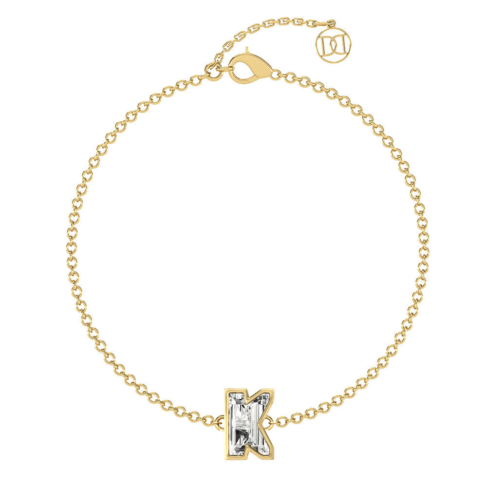 Alphabet Initial K 18K Gold, Rosegold or Whitegold Bracelet w. Solitaire Lab-Grown Diamond