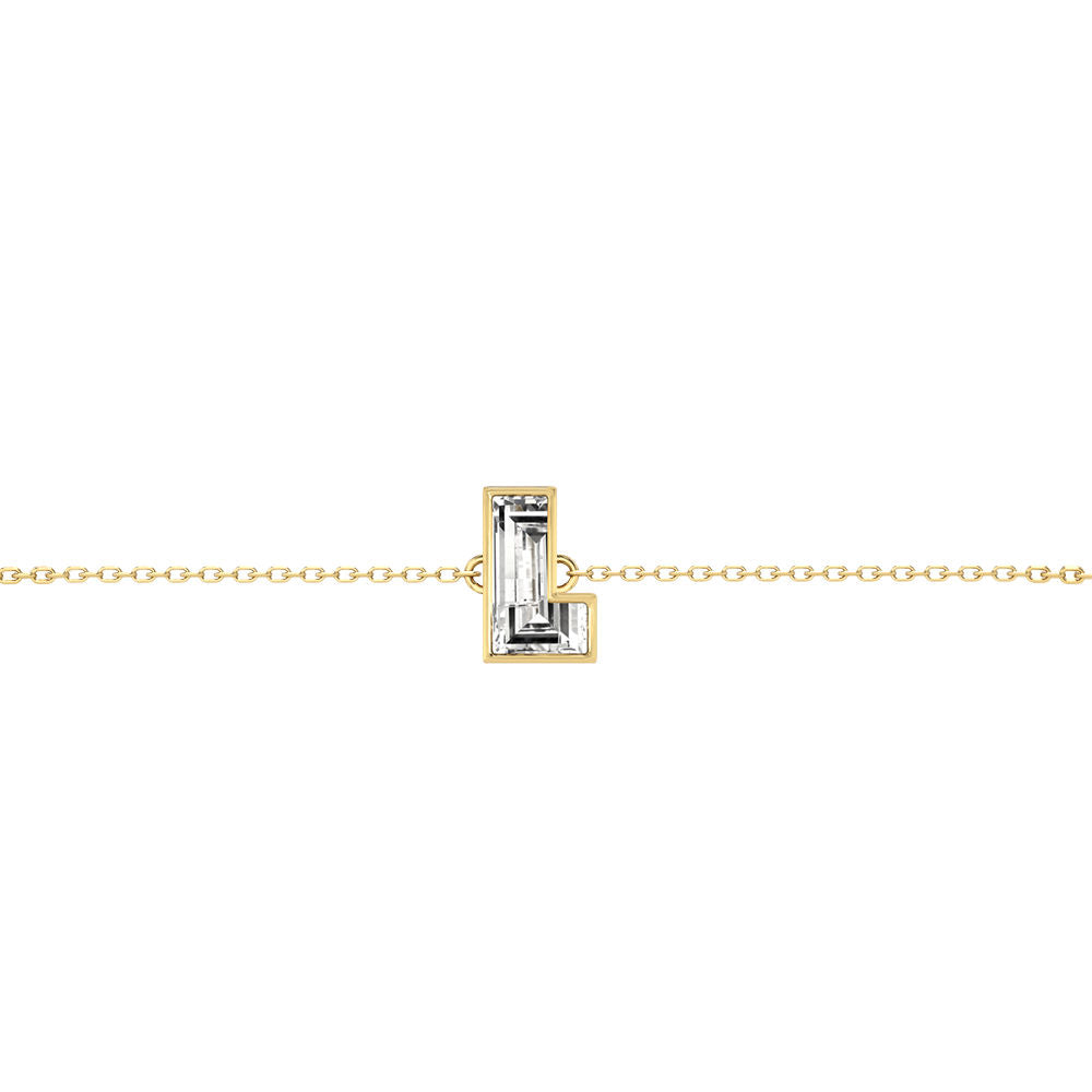 Alphabet Initial L 18K Gold, Rosegold or Whitegold Bracelet w. Solitaire Lab-Grown Diamond