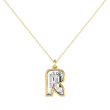 Alphabet 18K Gold, Rosegold or Whitegold Inital R Pendant w. Solitaire Lab-Grown Diamond
