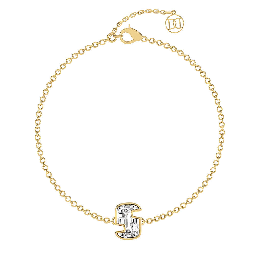 Alphabet Initial S 18K Gold, Rosegold or Whitegold Bracelet w. Solitaire Lab-Grown Diamond