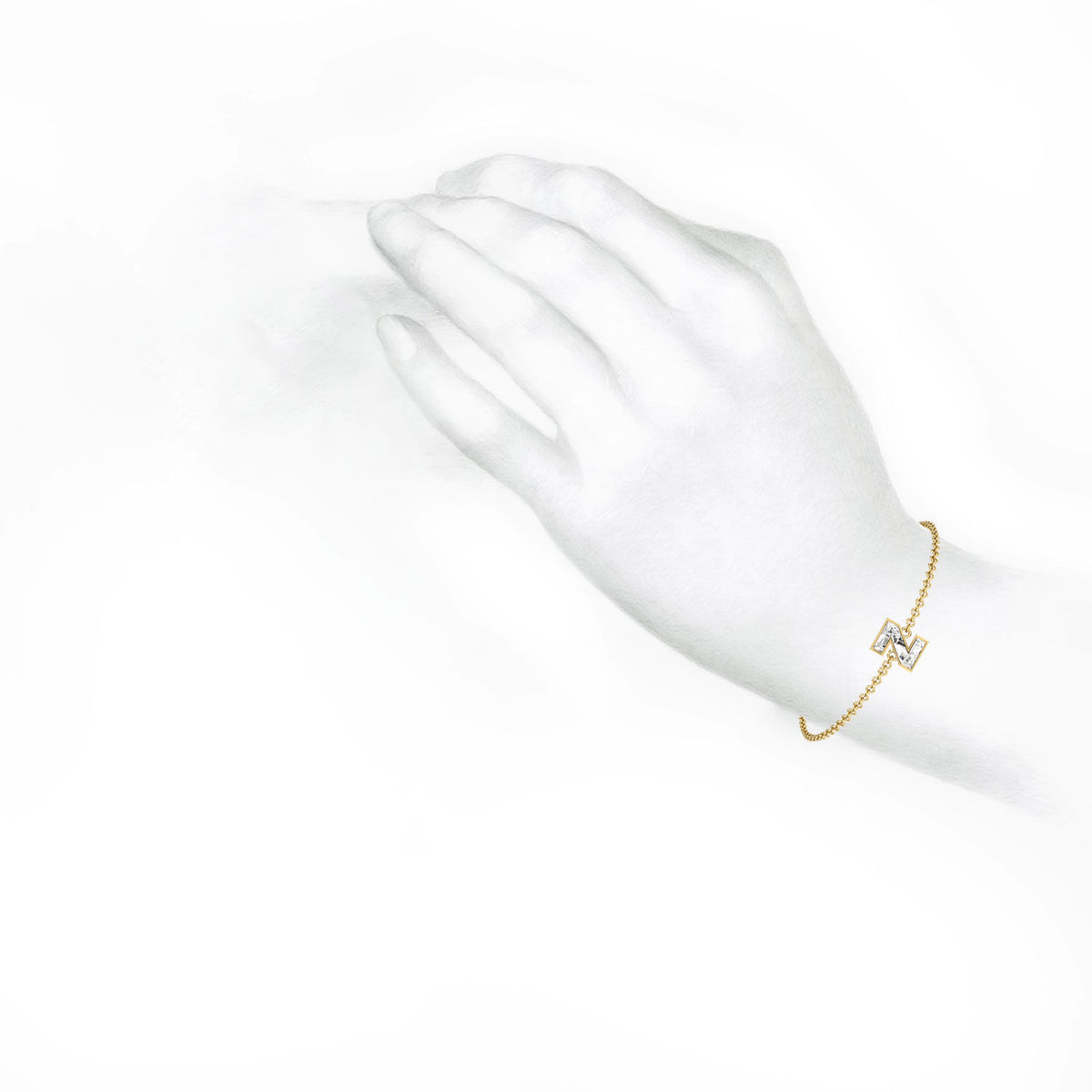 Alphabet Initial Z 18K Gold, Rosegold or Whitegold Bracelet w. Solitaire Lab-Grown Diamond
