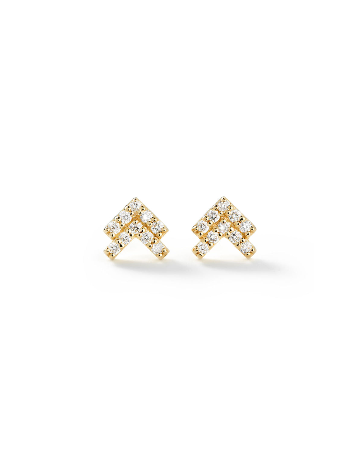 Double Arrow Pavé 14k Gold Studs w. Diamonds