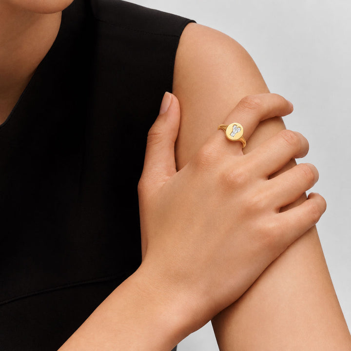 Alfabet 18K Guld Initial Y Signet Ring m. Solitaire Lab-Grown Diamant