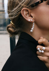 Curved 18K Guld Ring m. Diamanter & Perler