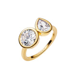 You & Me Gold Plated Ring w. White Zirconia