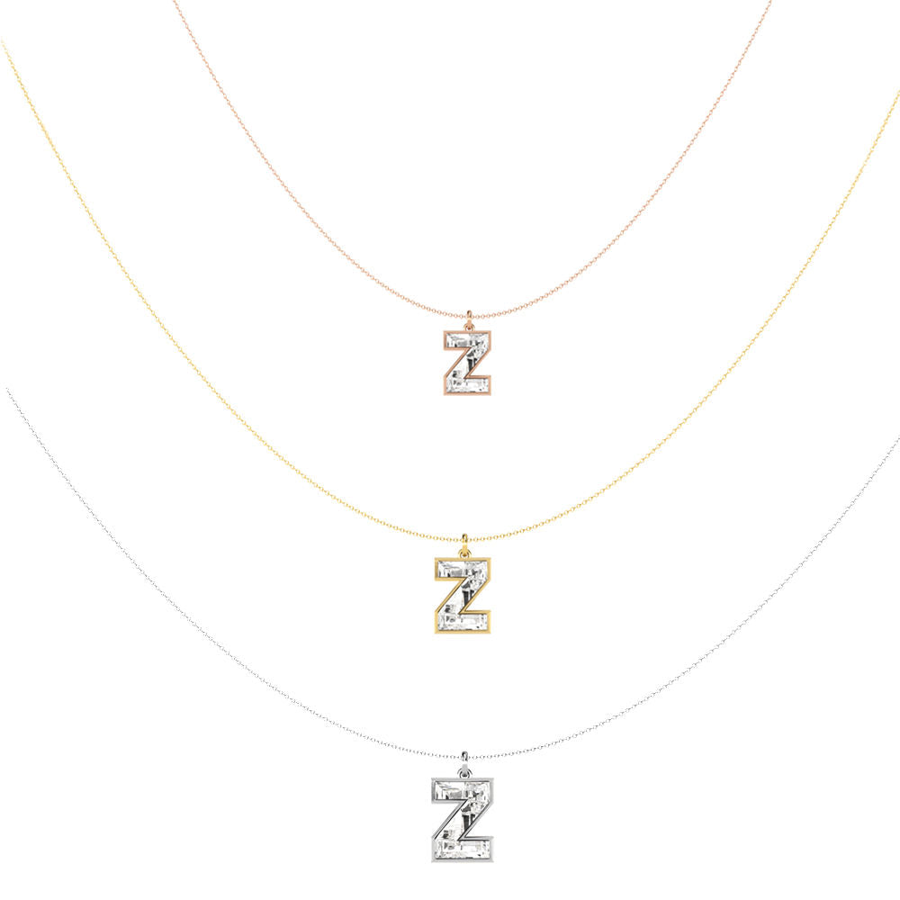 Alfabet 18K Guld, Rosaguld eller Hvidguld Initial Z Vedhæng m. Solitaire Lab-Grown Diamant
