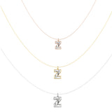 Alphabet 18K Gold, Rosegold or Whitegold Inital Z Pendant w. Solitaire Lab-Grown Diamond