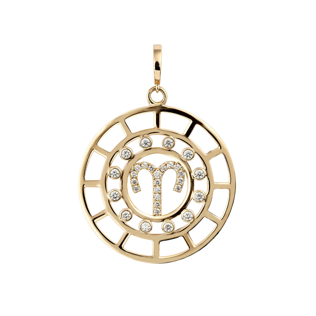 Zodiac Aries 18K Gold or Whitegold Pendant w. Diamonds