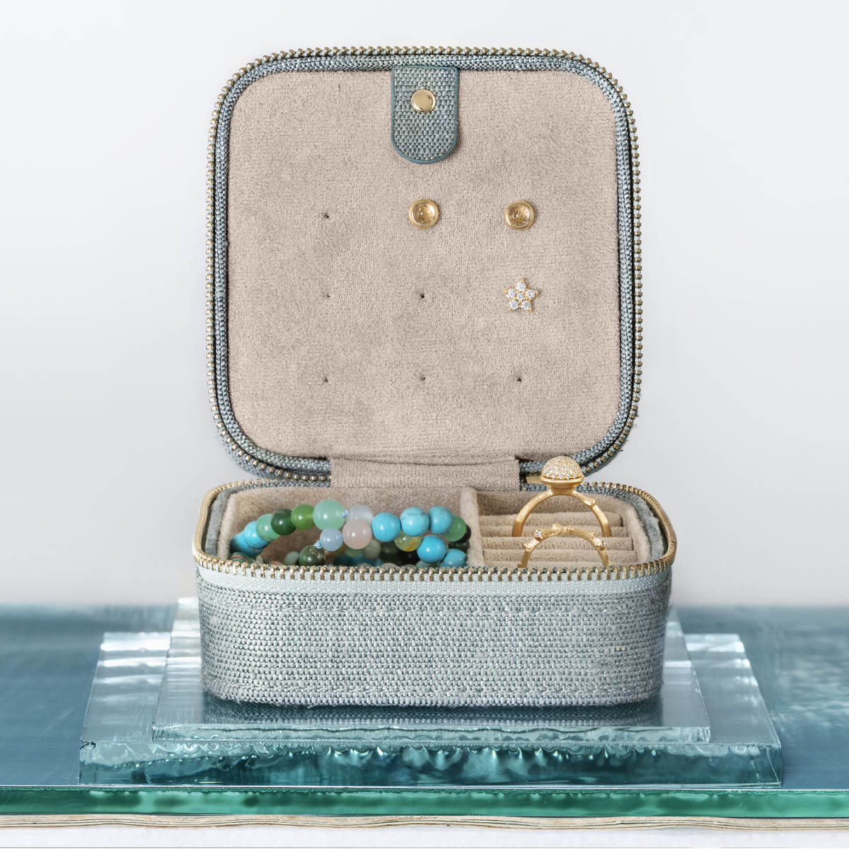 Raw Silk Blue Jewellery box