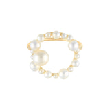 Round Aphrodite 18K Gold Ring w. Diamonds & Pearls