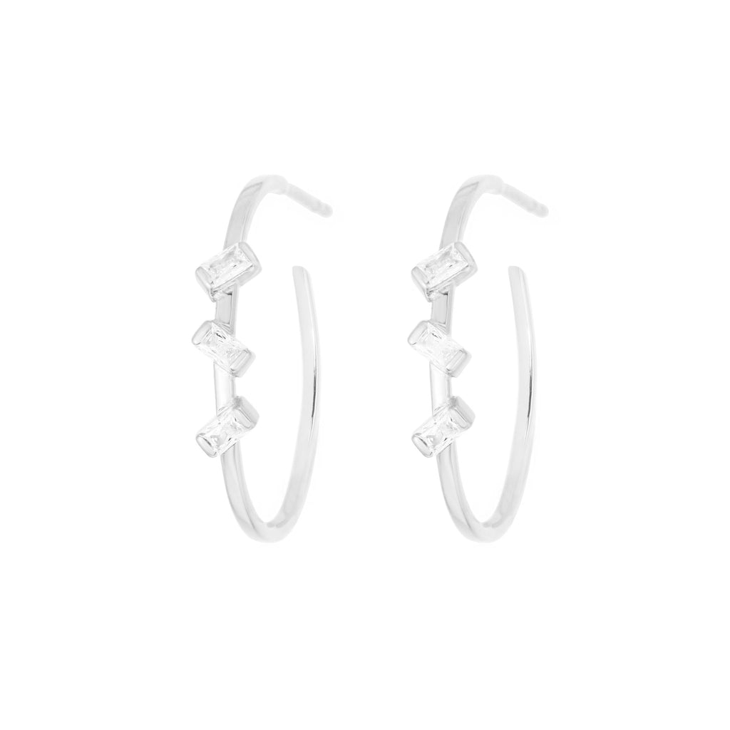 Baguette 3-Stein-weißes Rhodium auf silbernen Reifen w. Zirkonia