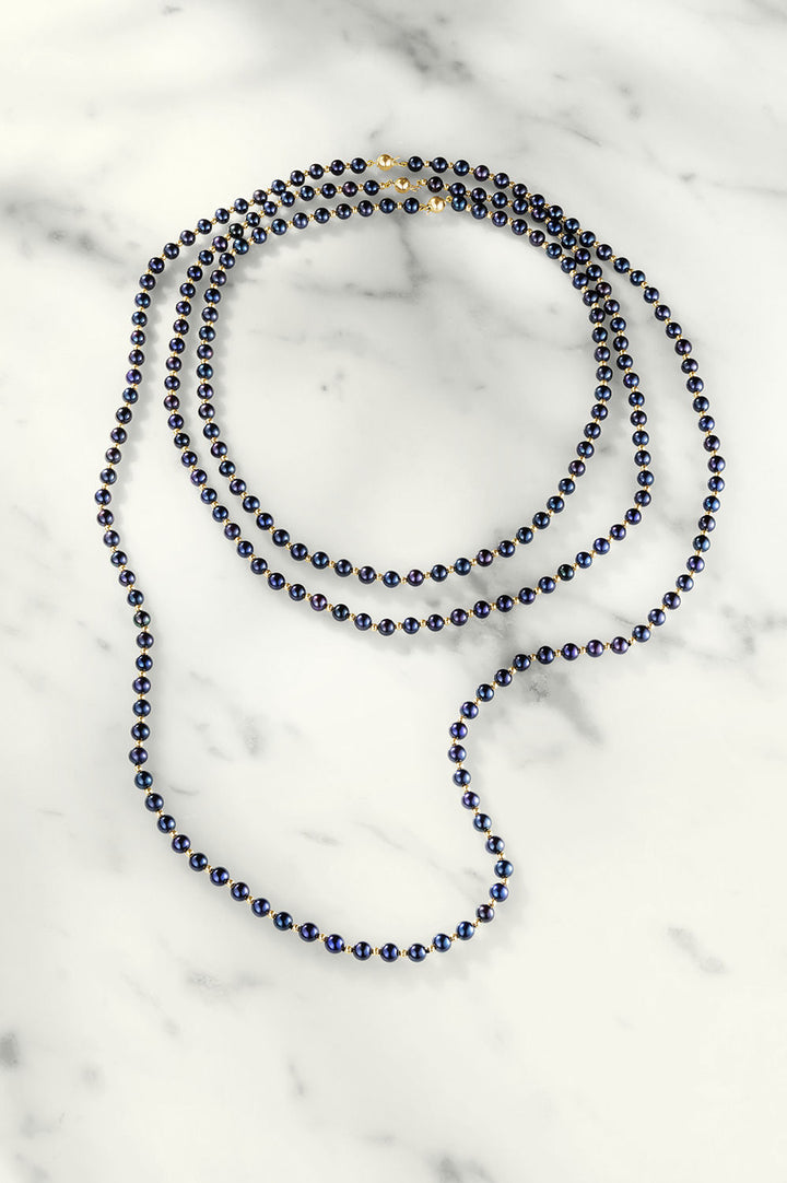 Black Pearl & Gold Bead 18K Gold Necklace