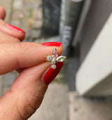 Sparkling Butterfly 14K Gold Earring w. Diamonds & Sapphires