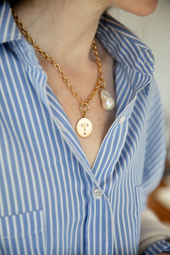 Diamond & Ruby Face 18K Gold Pendant