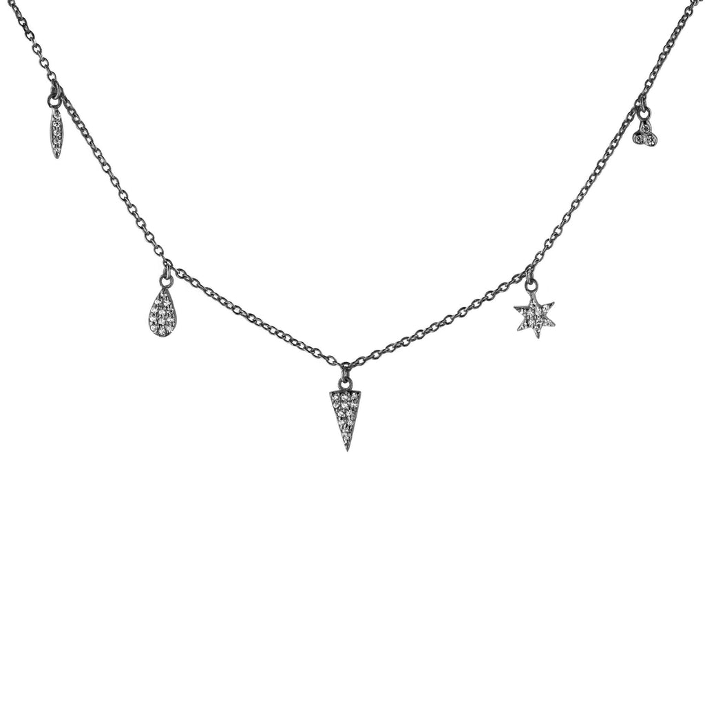 5 Charm Black Ruthenium auf Silberkette w. Zirkonia