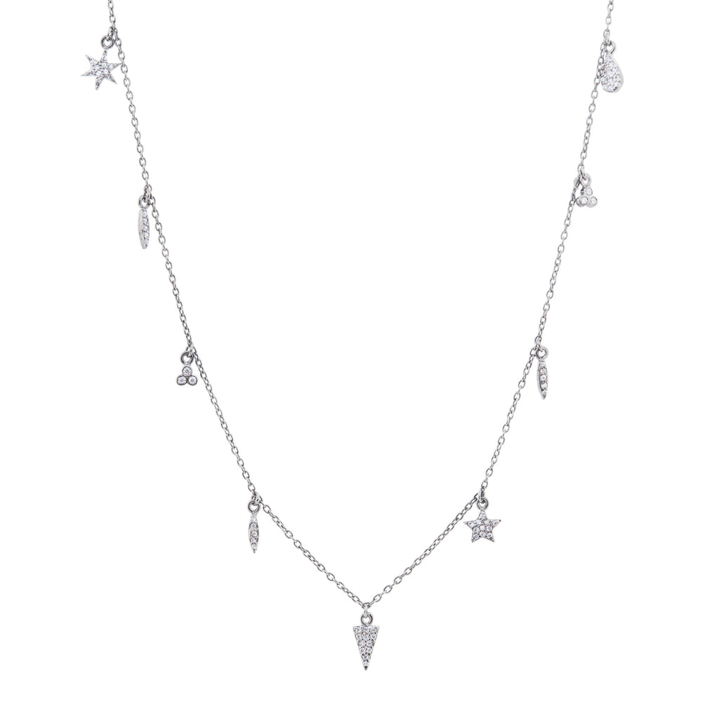 9 Charm White Rhodium auf Silberkette w. Zirkonia