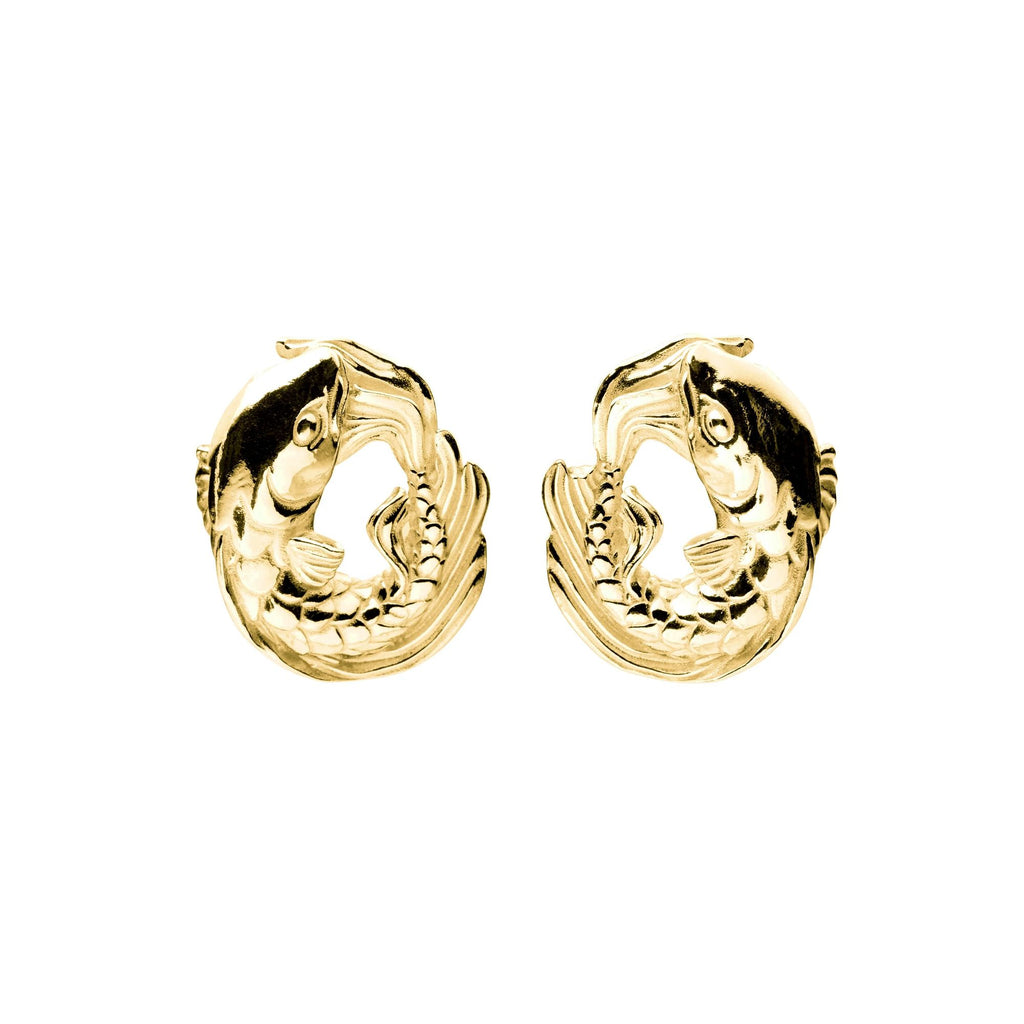 Koi Round Gold Plated Earrings