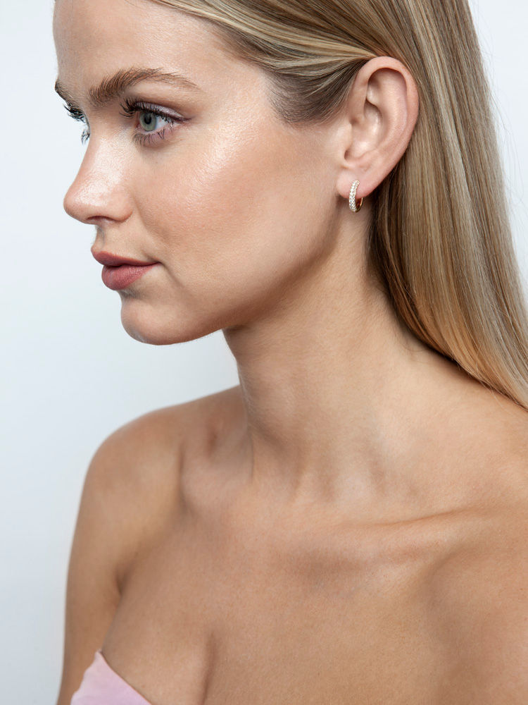 Classic Pavé 15 mm 18K Rosegold Hoops w. Diamonds