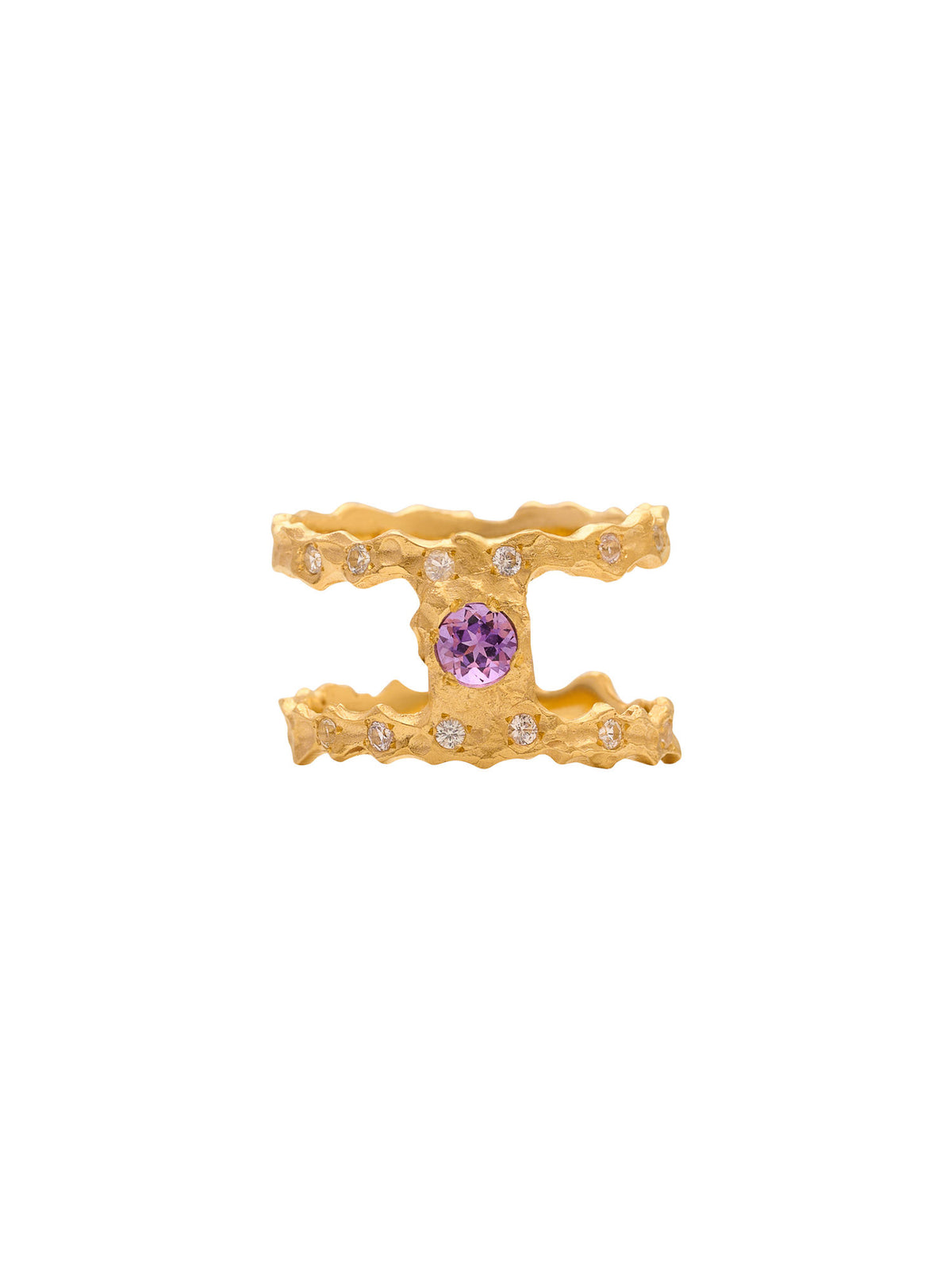February Birthstone 18K Gold Ring w. Amethyst & Sapphires