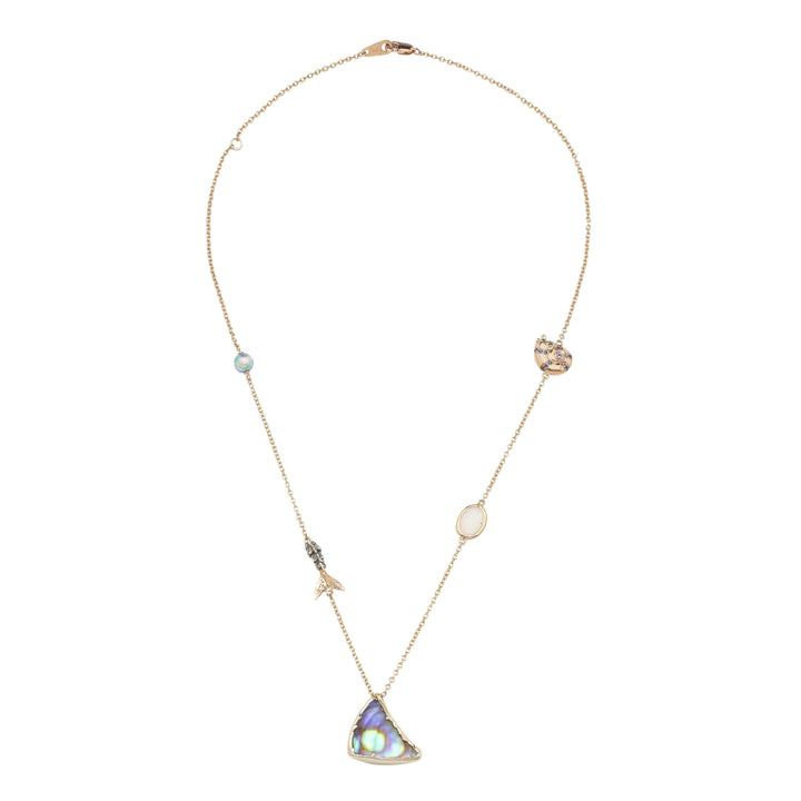 Flossenkomponente 18K Roségold & Weißgold Halskette w. Perlen