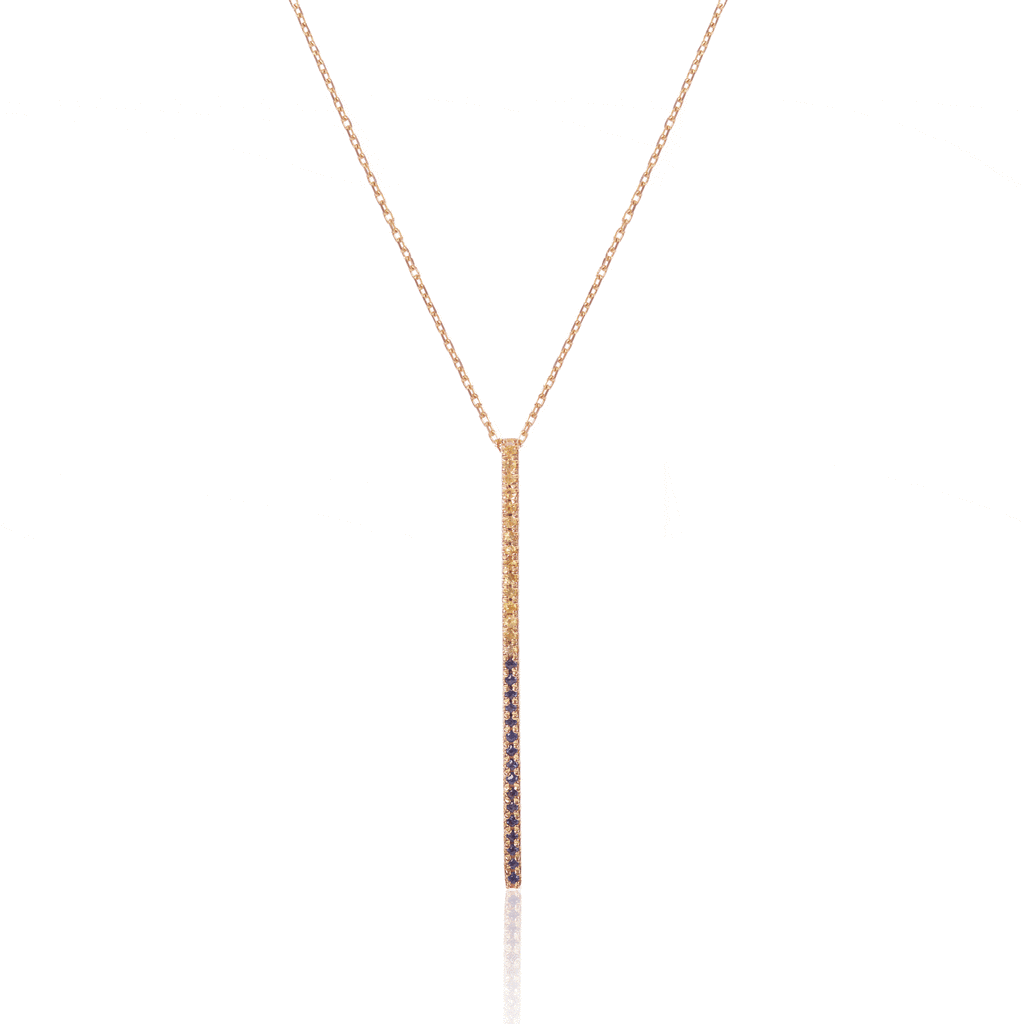 Claire Bar 14K Gold Necklace w. Yellow & Blue Sapphires