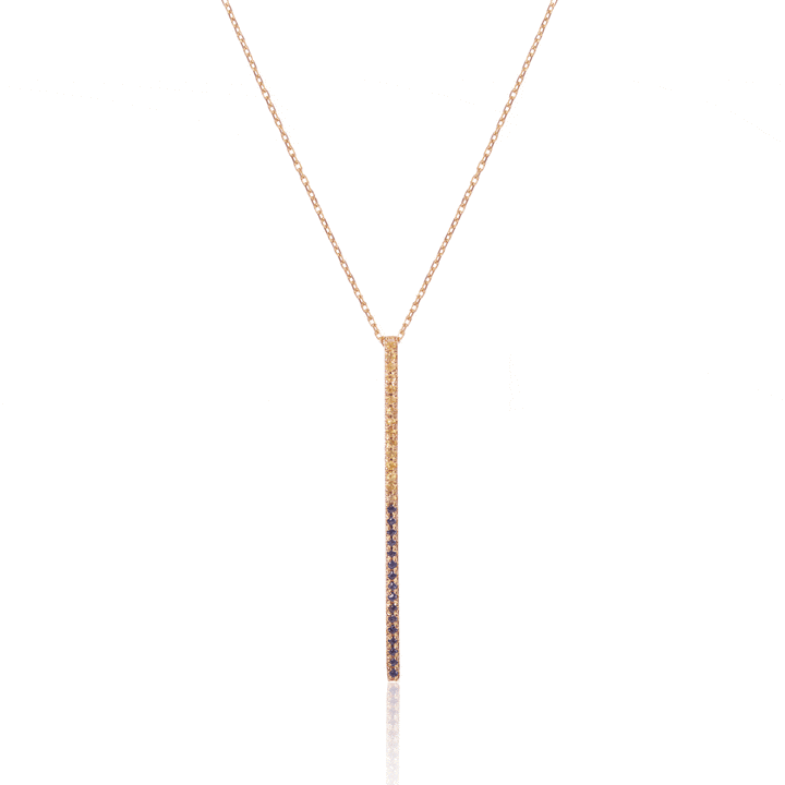 Claire Bar 14K Gold Necklace w. Yellow & Blue Sapphires