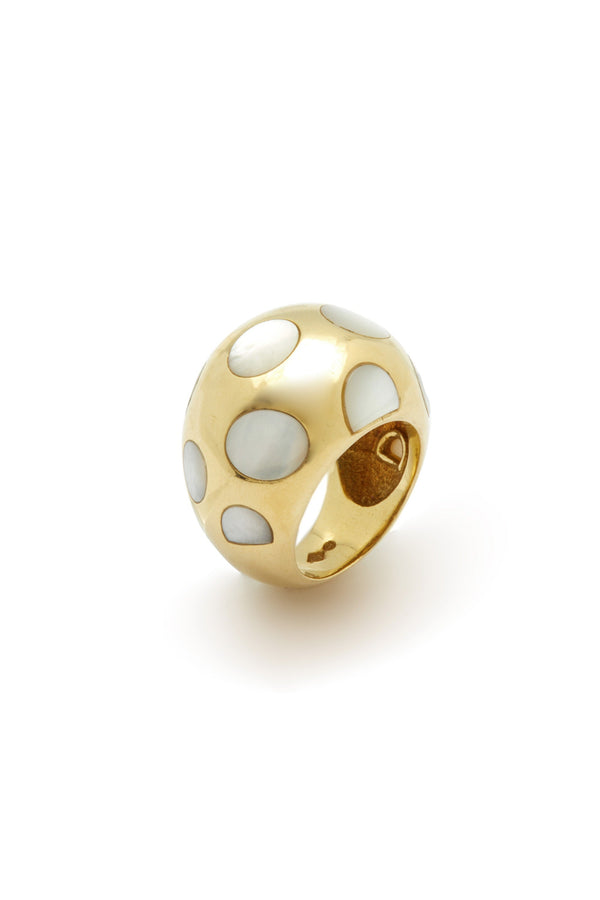 Gold and Mother of Pearl Bombe 18K Gold Ring