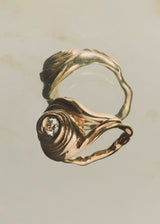 Cochlea Grande 14K Gold Ring w. Mitteldiamant