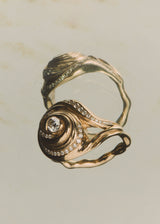 Cochlea Grande 14K Gold Ring w. Pavé & Center Diamonds