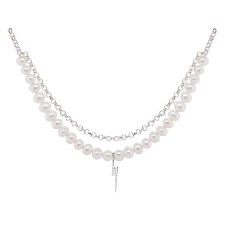 Bolt Sølv Halskæde m. Perle & Zirkon