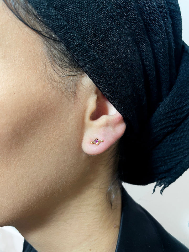 Alma Rubi 14K Gold Plated Stud w. Rubin