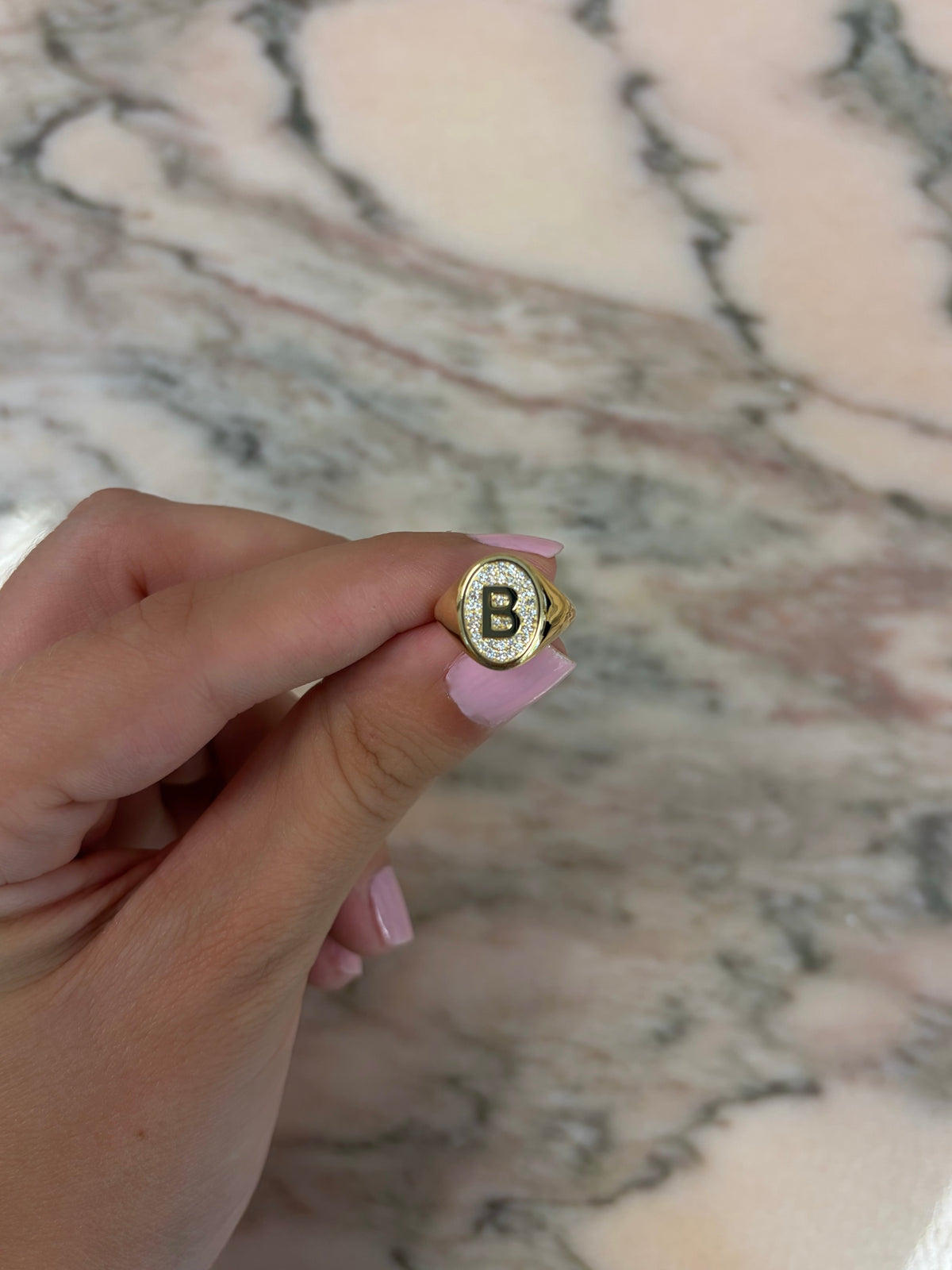 Glimmer Initial 18K Gold Signet Ring w. Diamonds