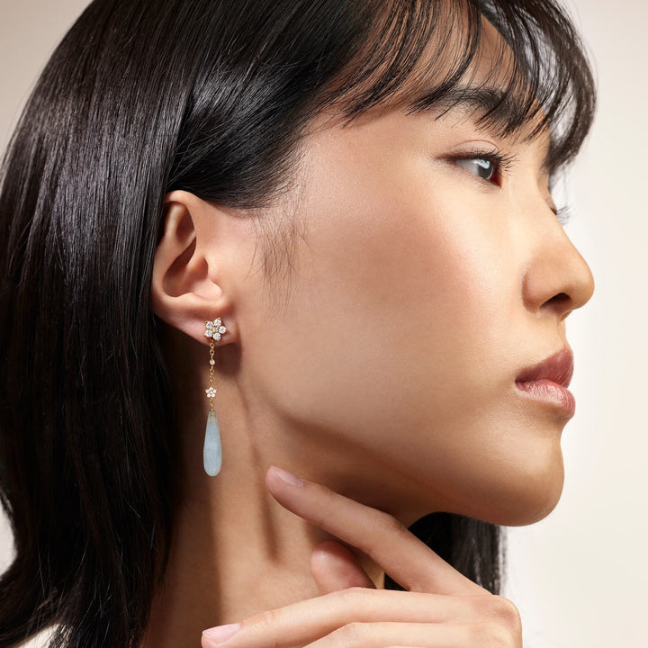 Shooting Stars 18K Gold Earring-pendant w. Diamonds & Aquamarine
