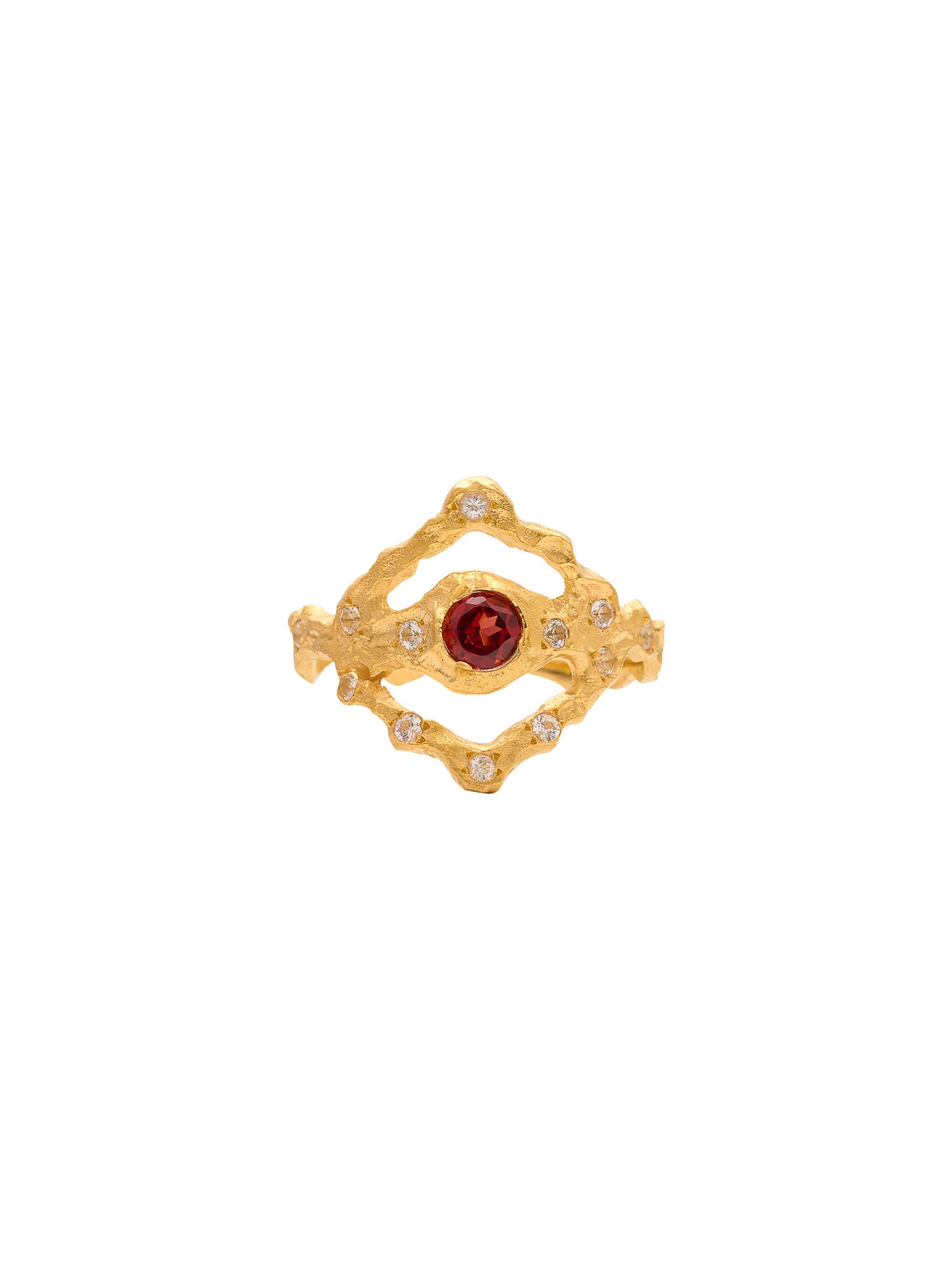 Januar Geburtsstein 18k Gold Ring w. Granat & Saphire