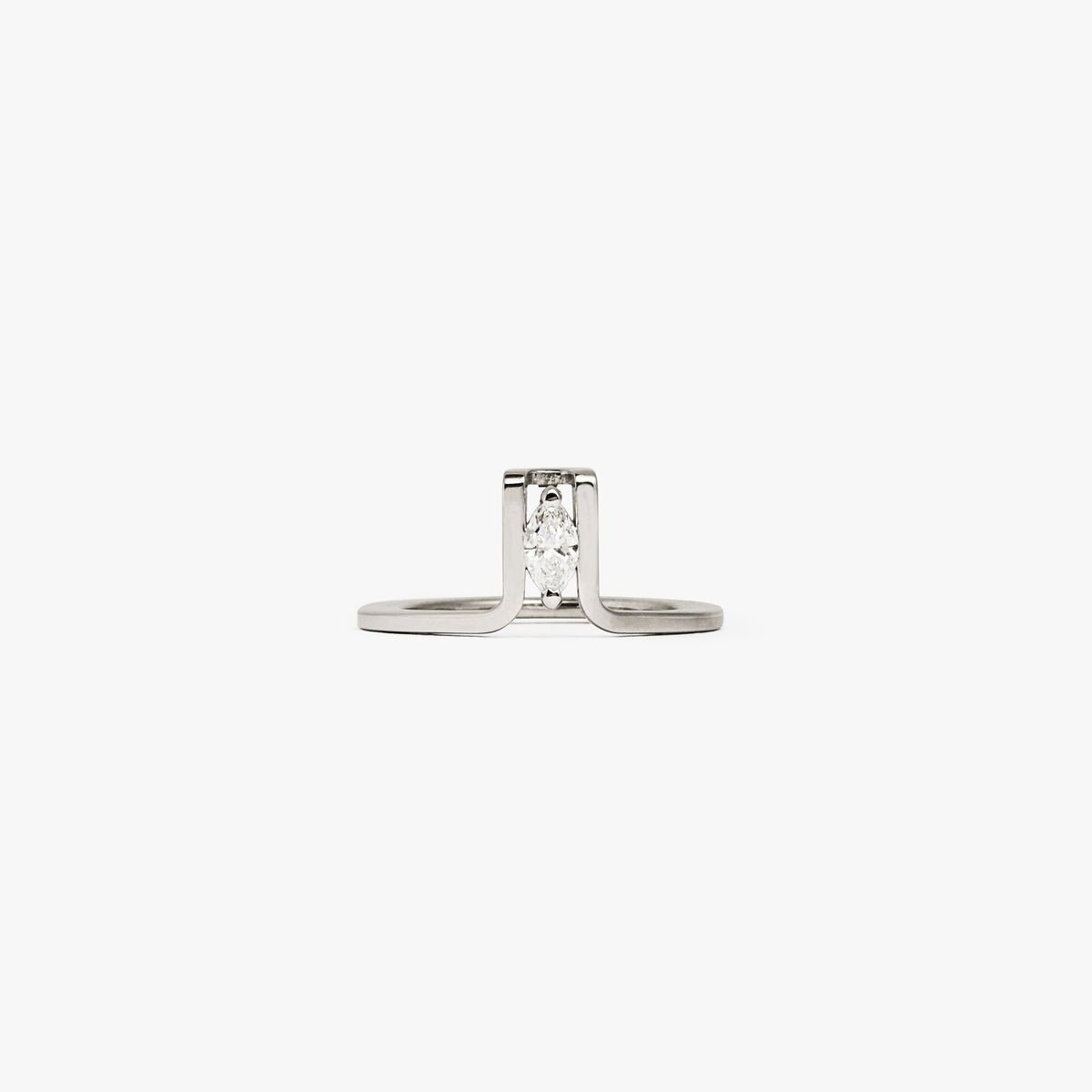 LIL Rhodium Plated Silver Oura Cover Ring w. Marquise Lab-Grown Diamond