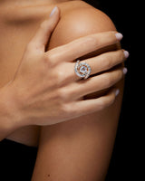 Maze Silver Ring w. Moonstone & Lab-Grown Diamonds