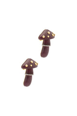 Carved Wood Mushroom 18K Gold Earrings