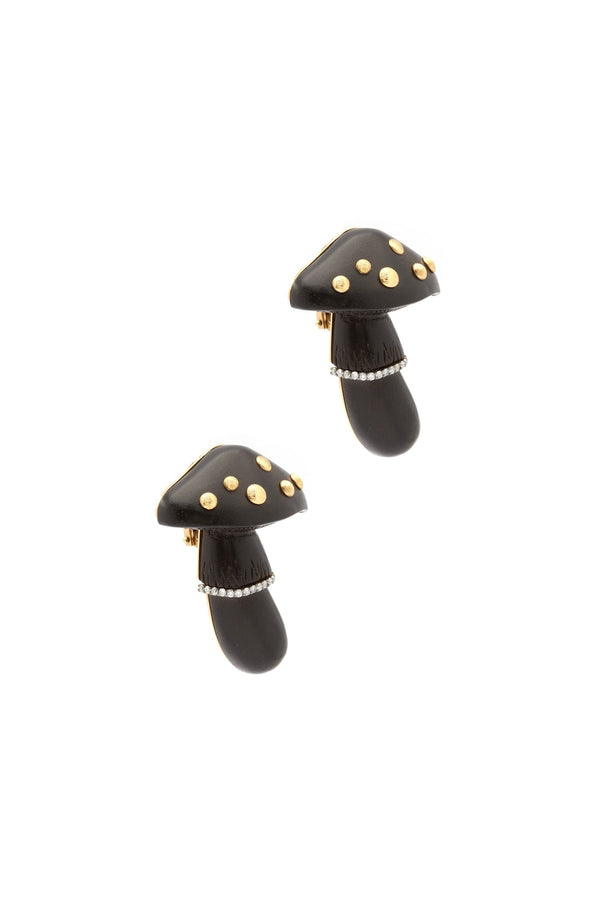 Carved Wood Mushroom Black 18K Gold Earrings