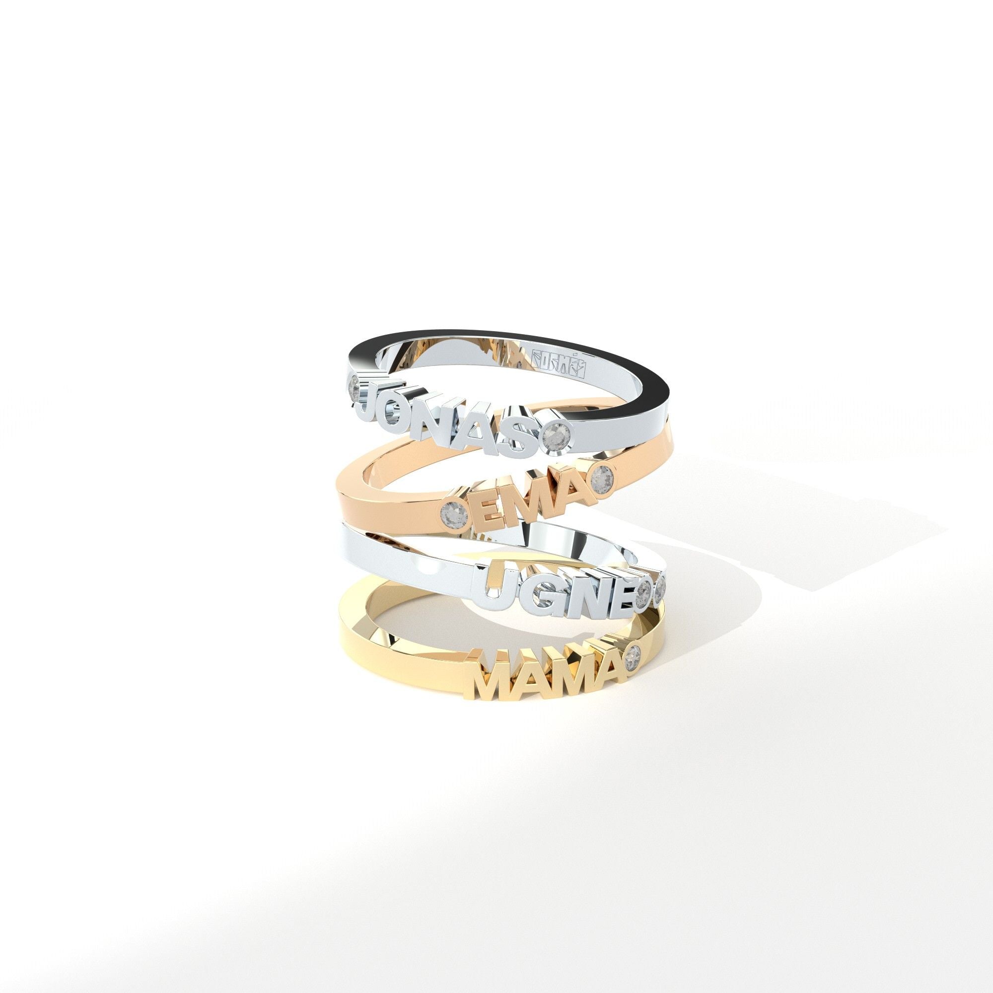 Maßgeschneidert 18k Gold, Whitegold oder Rosengold Name Ring