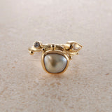 Seafire 18K & 22K Gold Ring w. Keshi Pearl & Diamond