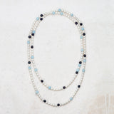 Pearl & Blue Bead Long Necklace