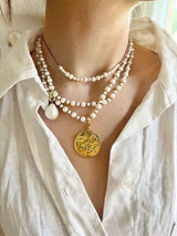 Long Pebble Pearl 18K Gold Necklace