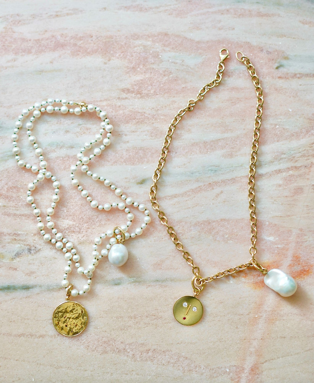 Long Pebble Pearl 18K Gold Necklace